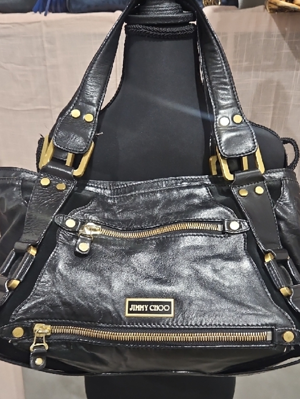 Jimmy Choo Mahala Black Leather Shoulder Bag with Gold-Tone Hardware - Picture 3 of 15